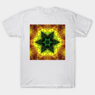 Mosaic Kaleidoscope Flower Green and Yellow T-Shirt